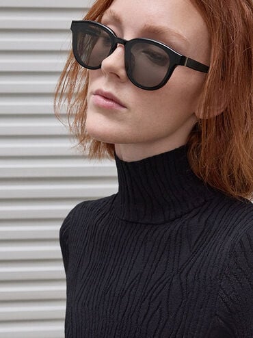 Violette Oval Sunglasses, Black, hi-res