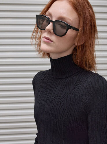 Violette Oval Sunglasses, Black, hi-res