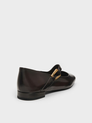 Sepatu Mary Jane Daena Leather Asymmetric-Strap, Dark Brown, hi-res