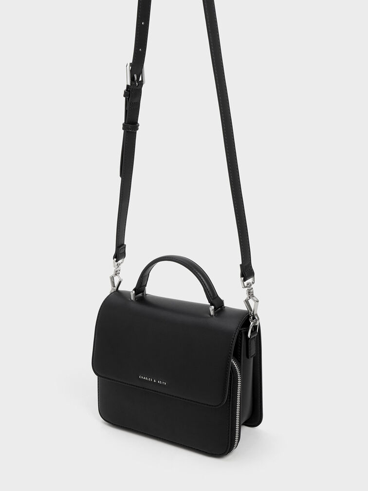 Front Flap Top Handle Bag, Noir, hi-res