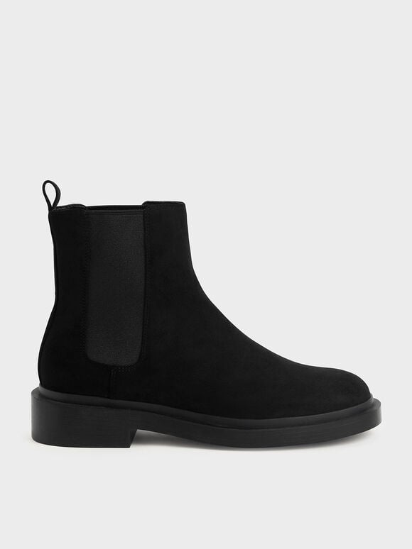 Sepatu Textured Chelsea Block-Heel Boots, Black Textured, hi-res