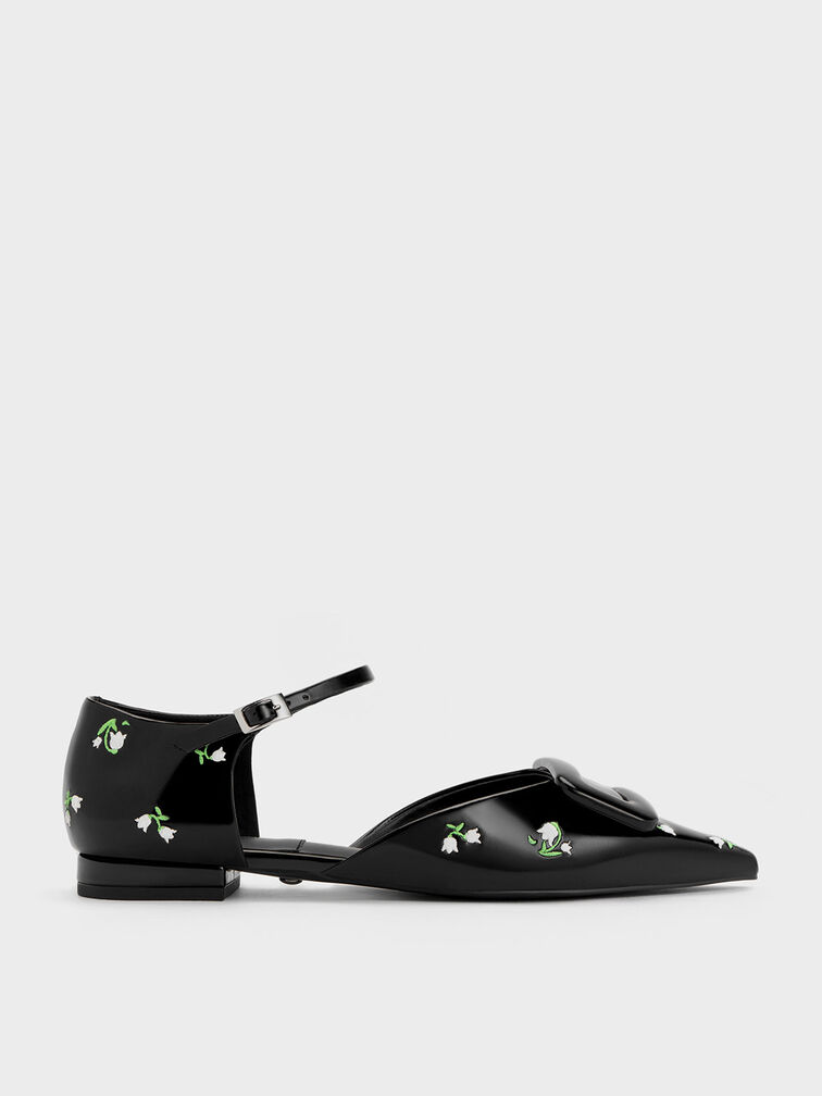 Sepatu Flats Rosalie Leather Floral D'Orsay, Multi, hi-res