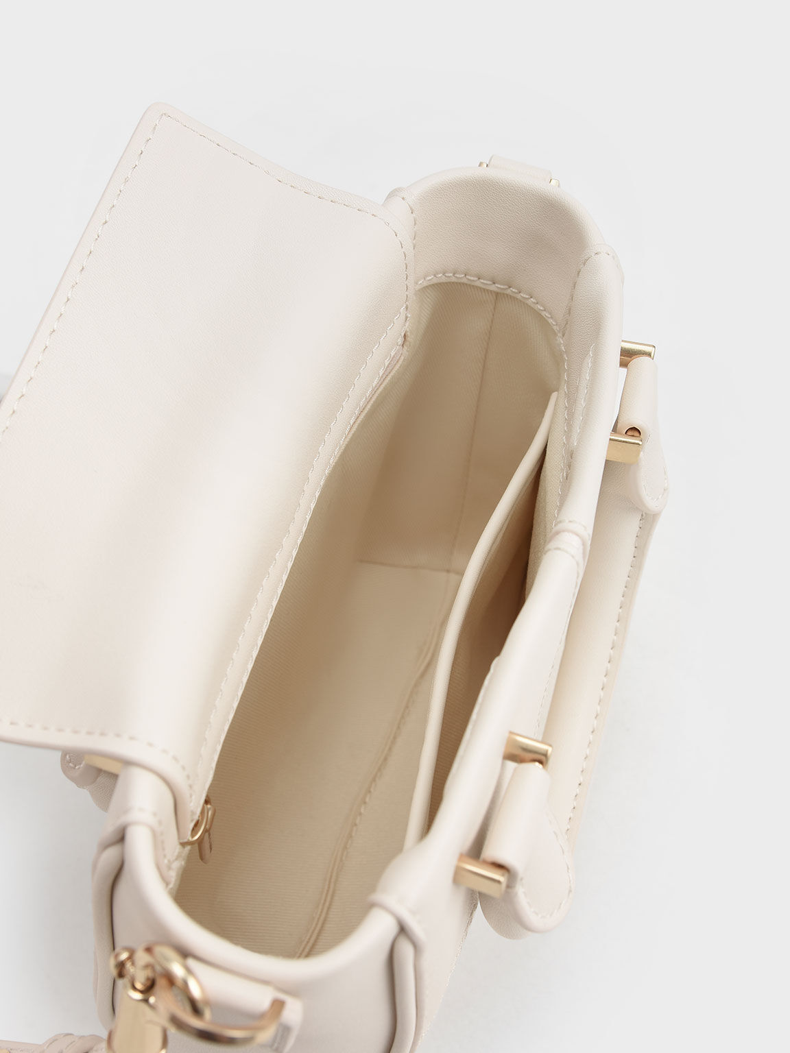 Textured Panelled Top Handle Bag, Cream, hi-res