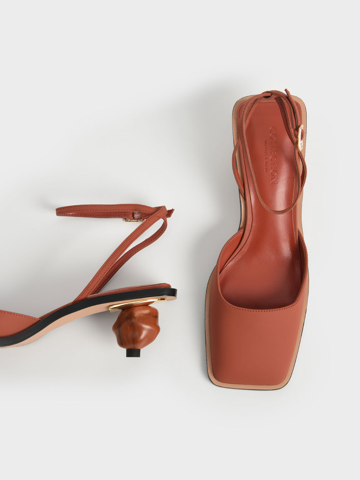 Sepatu Leather Sculptural Heel Pumps, Brick, hi-res