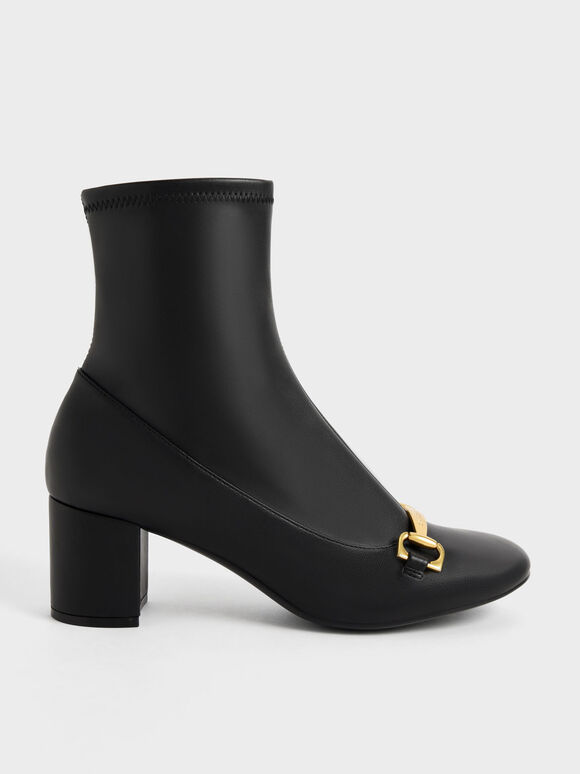 Sepatu Boots Metallic Accent Ankle, Black, hi-res