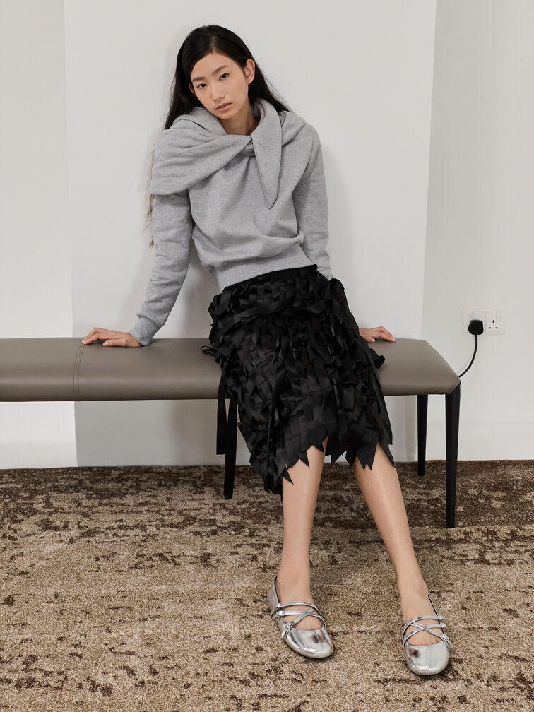 Metallic Triple-Strap Crossover Mary Jane Flats, Silver, hi-res