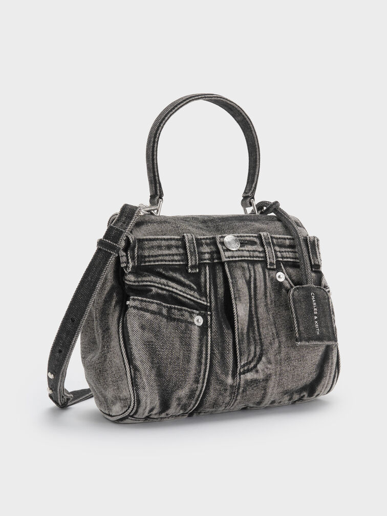 Tas Top Handle Jeans Arita Denim, Denim Noir, hi-res