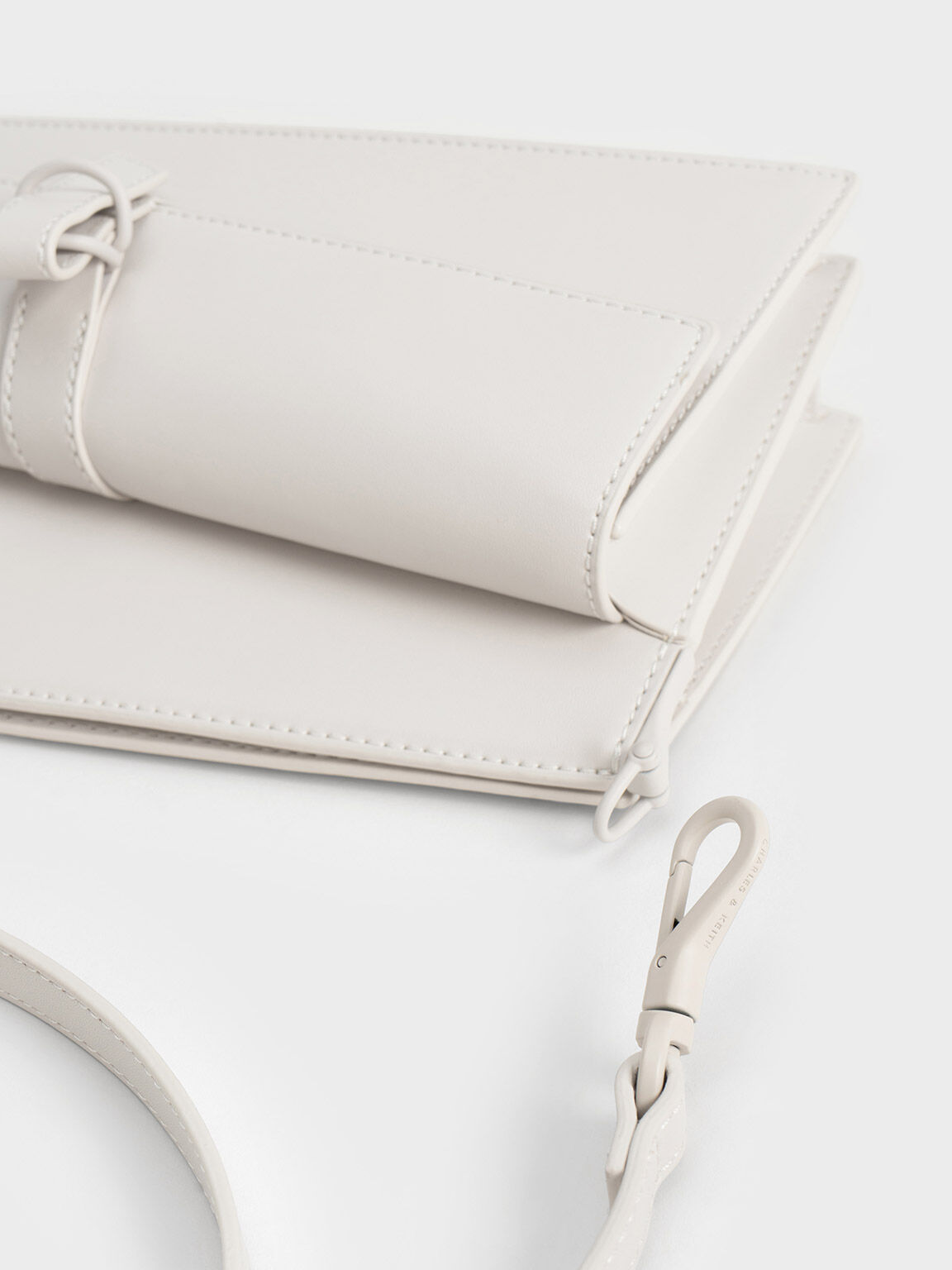 Asymmetric Belted Trapeze Bag, White, hi-res