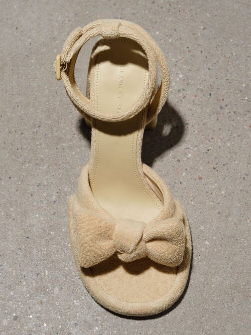 Sandal Bow Ankle-Strap Loey Textured, Beige, hi-res