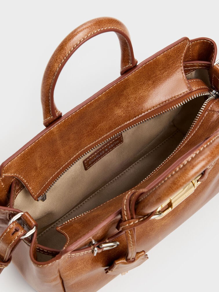 Tas Tote Belted Delfina Mini, Distressed Tan, hi-res