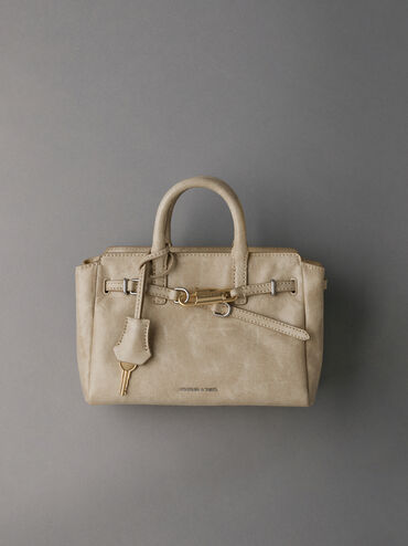 Mini Delfina Belted Tote Bag, Sand, hi-res
