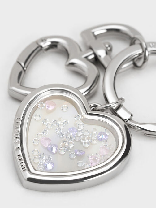 Heart Lock Crystal Keychain, Silver, hi-res