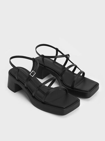 Selene Strappy Sandals, Black, hi-res