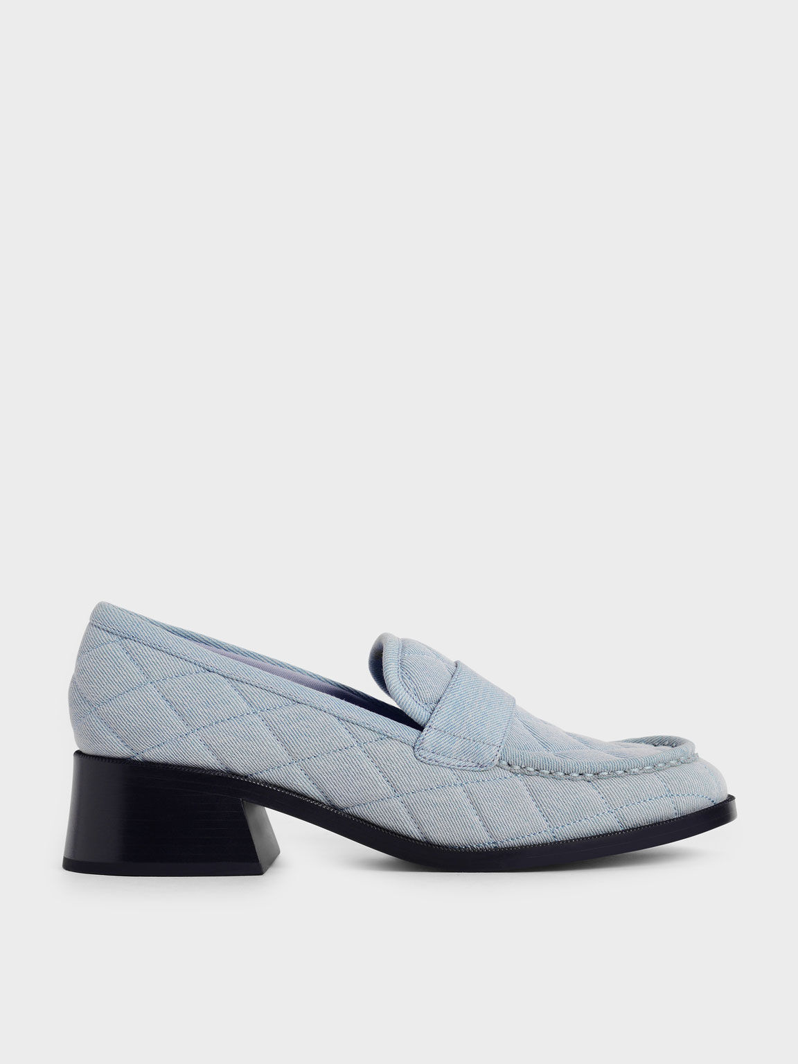 Sepatu Block Heel Penny Loafers, Light Blue, hi-res