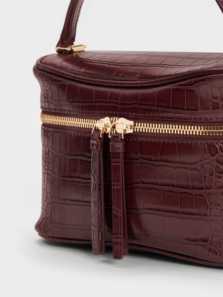 Tas Vanity Croc-Effect Pansy, Wineberry Red, hi-res