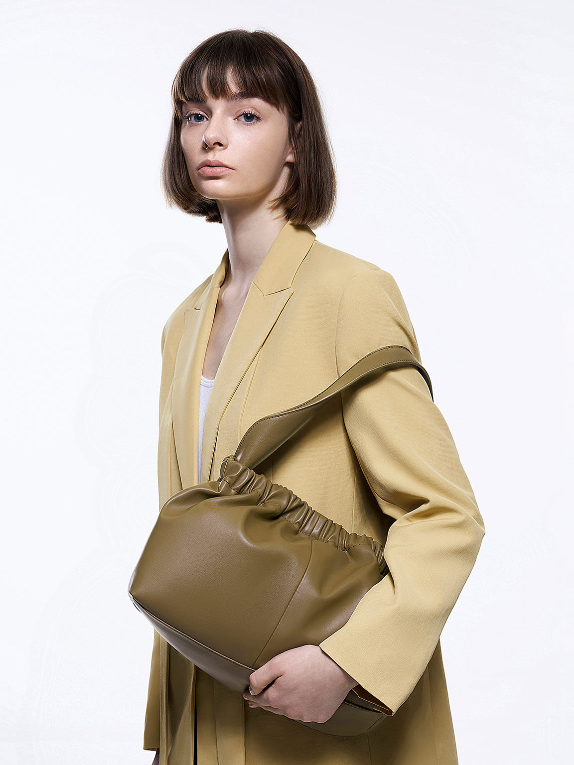 Khaki oversized ring sales front slouch bag