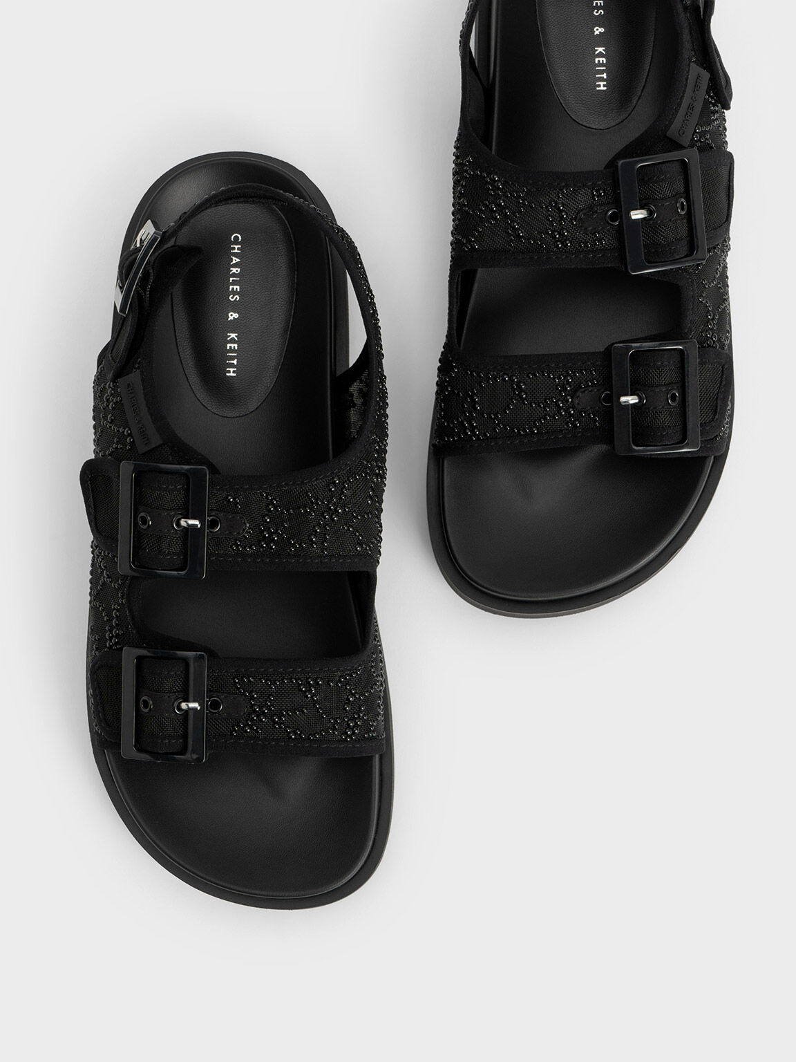 Sandal Flatform Beaded Mesh, Black, hi-res