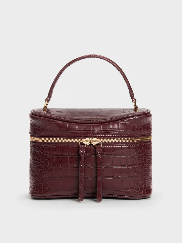 Tas Vanity Croc-Effect Pansy, Wineberry Red, hi-res