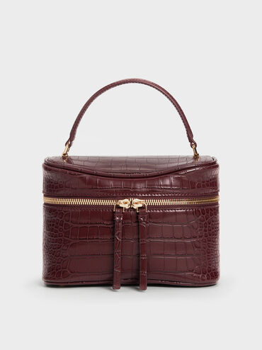 Tas Vanity Croc-Effect Pansy, Wineberry Red, hi-res