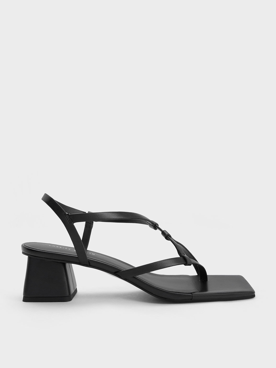 Sandal Thong Interwoven Asymmetric, Black, hi-res
