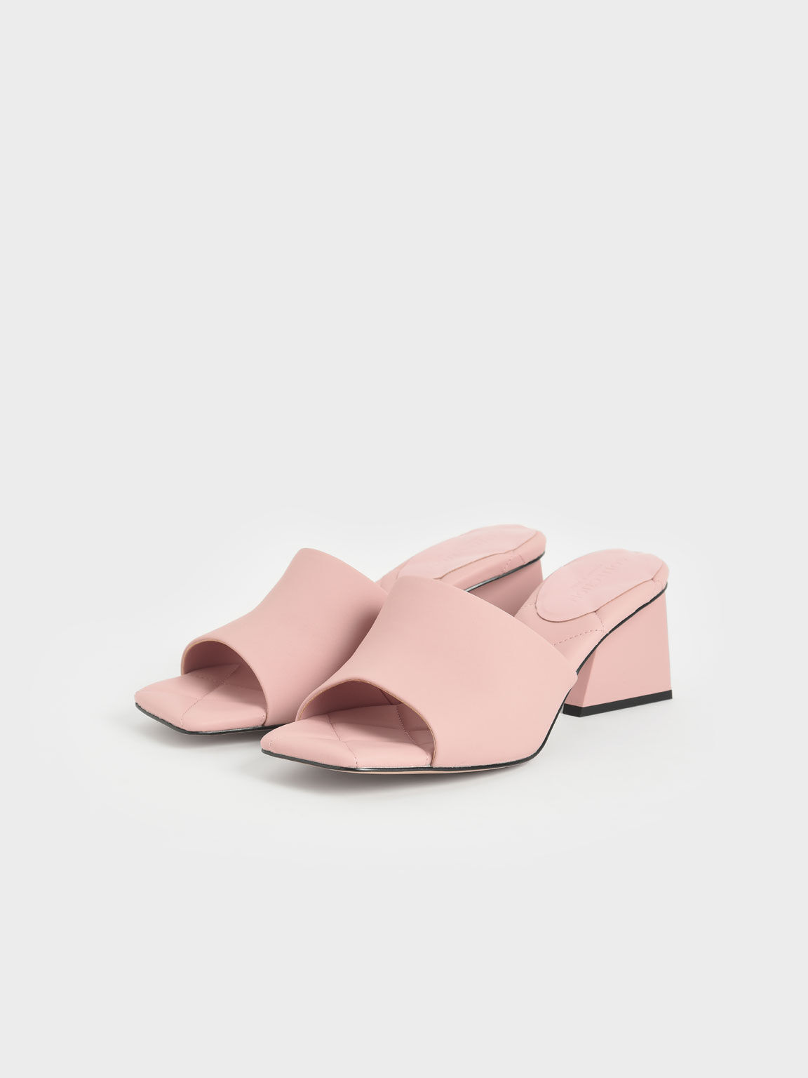 Sandal Leather Trapeze Heel Mules, Pink, hi-res