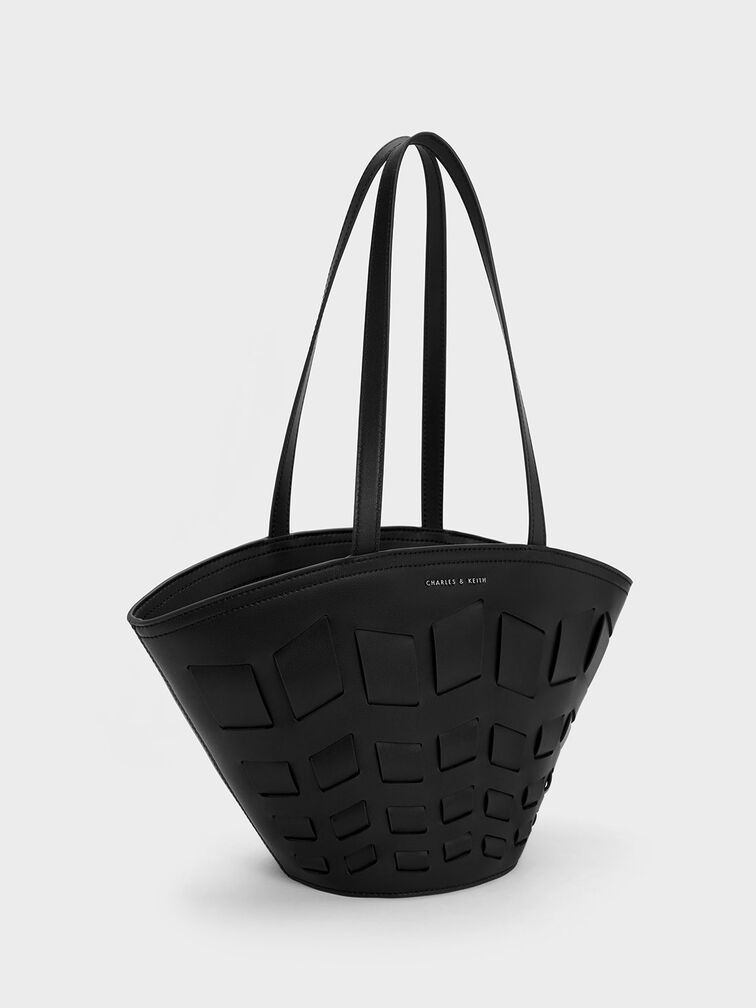 Panelled Tote Bag, Black, hi-res