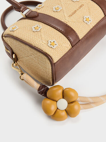 Philomena Raffia Flower Bowling Bag, Beige, hi-res