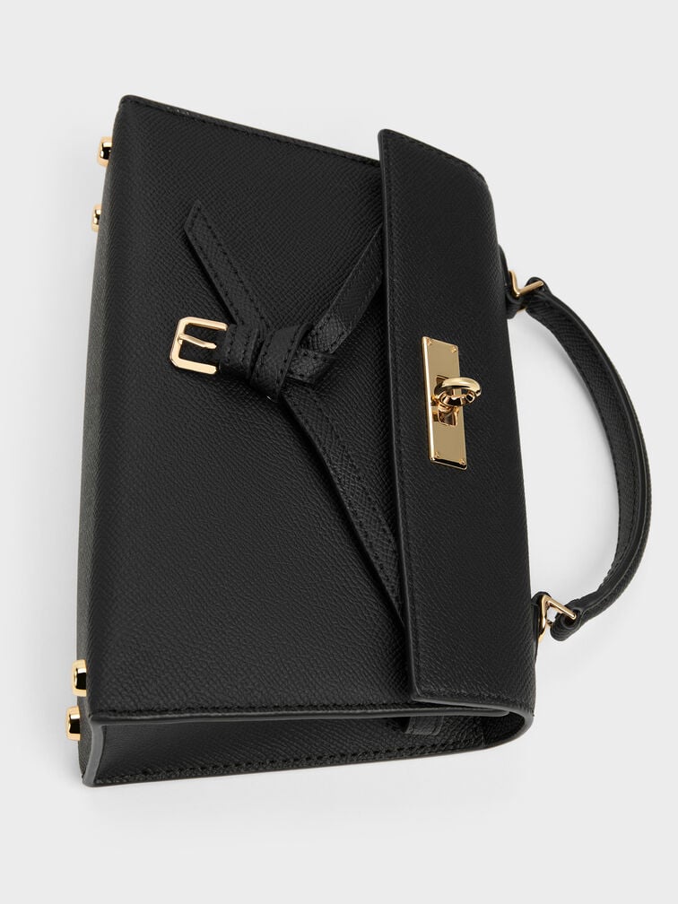 Tas Top Handle Knotted-Belt Tricha, Black, hi-res