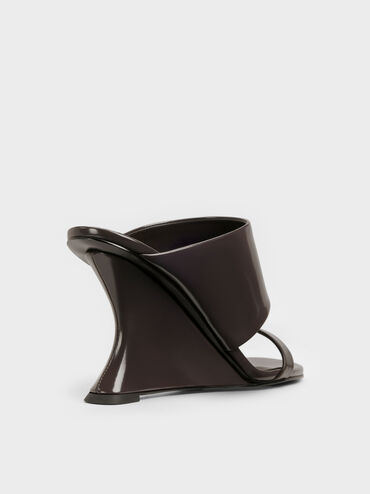 Double-Strap Wedge Mules, Dark Brown, hi-res