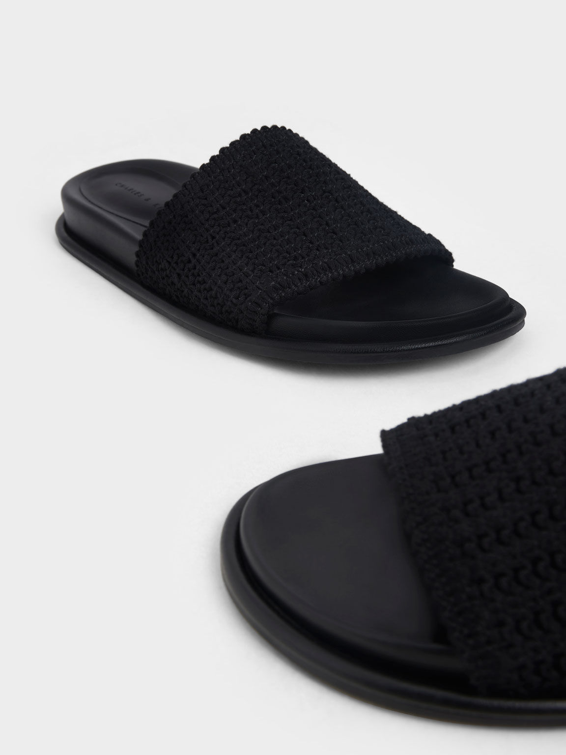 Sandal Slide Knitted, Black, hi-res