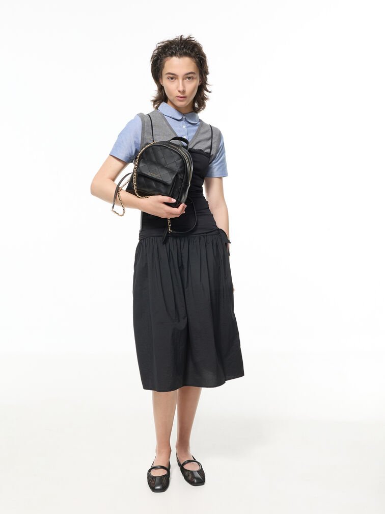 Sepatu Flats Mary Jane Slingback Mesh Ellory, Black Textured, hi-res
