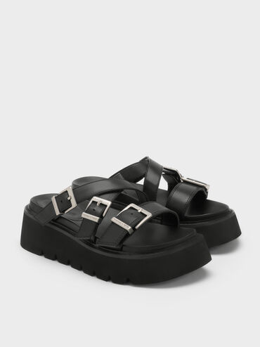 Sandal Platform Buckled Laine, Black, hi-res