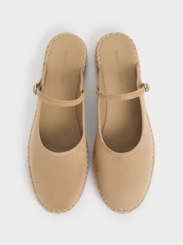 Sepatu Espadrilles Mary Jane Slip-On Faux Suede, Sand, hi-res