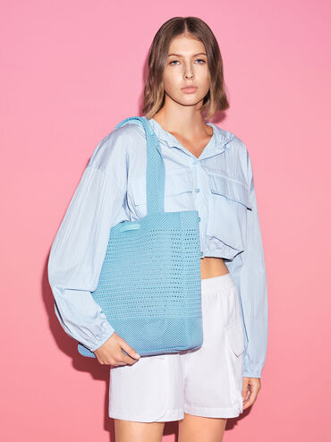 Ida Knitted Tote Bag, Light Blue, hi-res