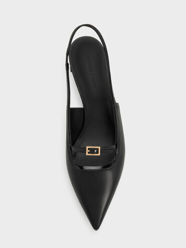 Buckle-Strap Slingback Pumps, Black, hi-res