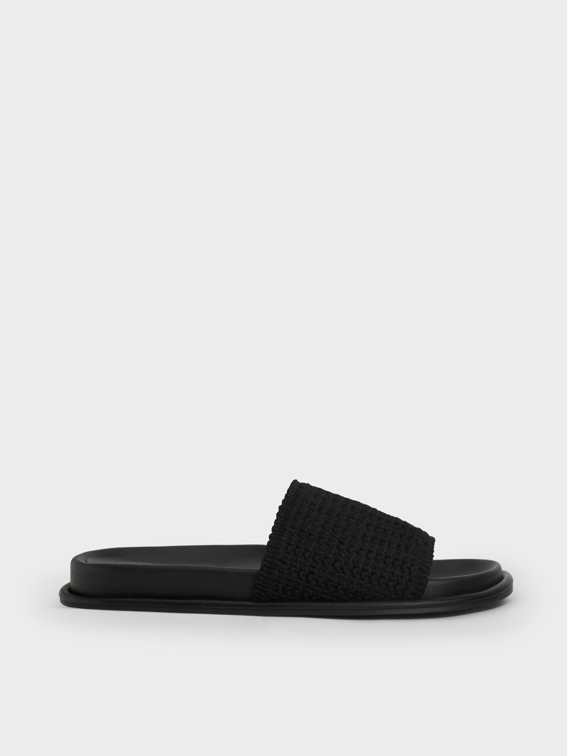Knitted Slide Sandals, Black, hi-res