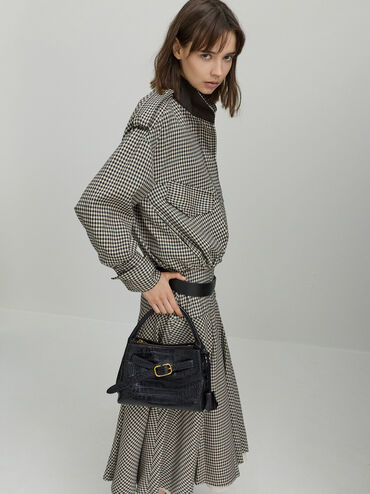 Tas Top Handle Victoria Belted Croc-Effect, Black Croco, hi-res