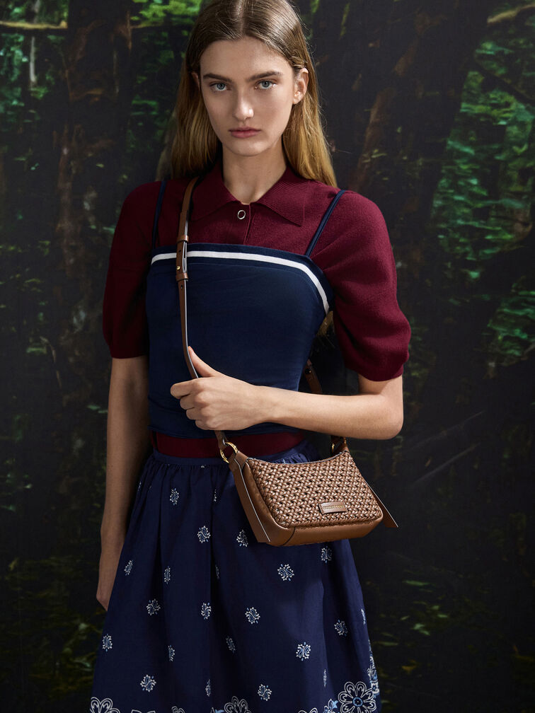 Tas Bahu Woven Calla Mini, Chocolate, hi-res
