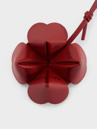 Four-Leaf Clover Heart Charm, Tomato Red, hi-res