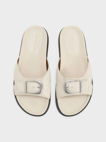 Sendal Selop Buckled Stitch-Trim, Chalk, hi-res