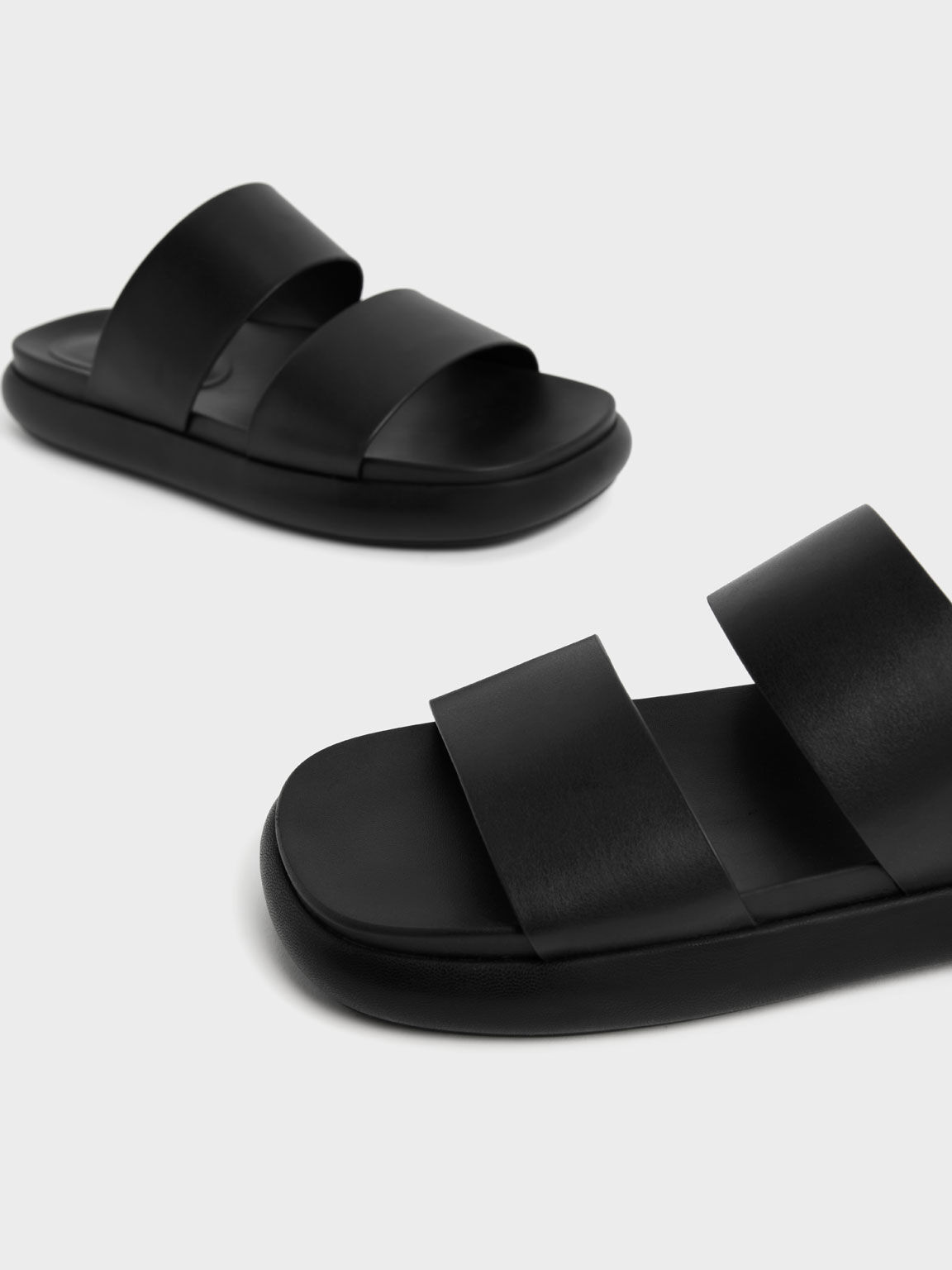 Wide Strap Slide Sandals, Black, hi-res