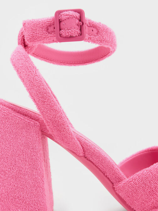 Sandal Bow Ankle-Strap Loey Textured, Pink, hi-res