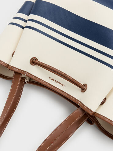 Tas Tote Drawstring Striped Hanya Canvas, Multi, hi-res