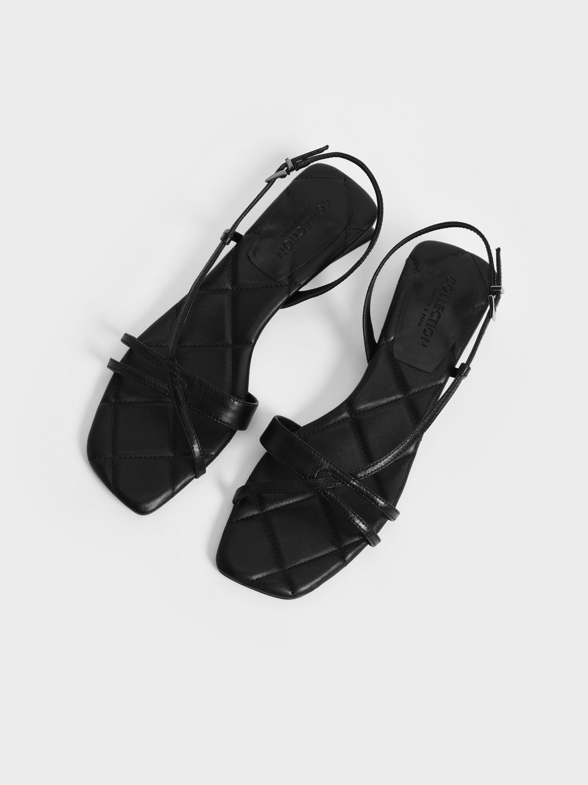 Sandal Leather Trapeze Heel Slingback, Black, hi-res