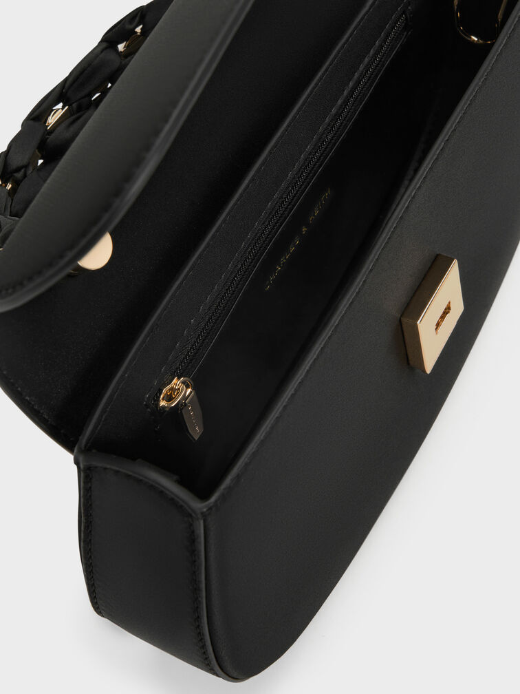 Eilian Satin Braided Top Handle Bag, Black, hi-res