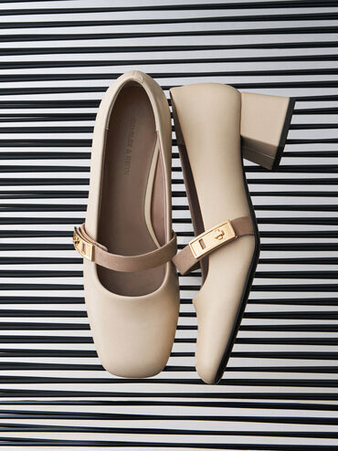 Lando Two-Tone Mary Jane Pumps, Chalk, hi-res