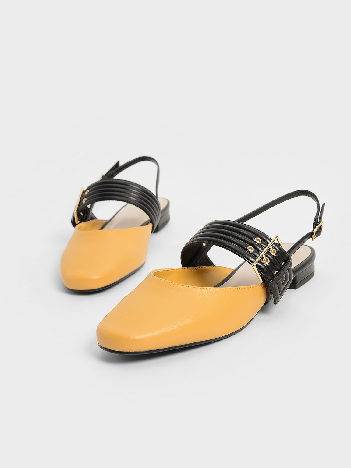 Sepatu Grommet Strap Slingback Mary Janes, Yellow, hi-res