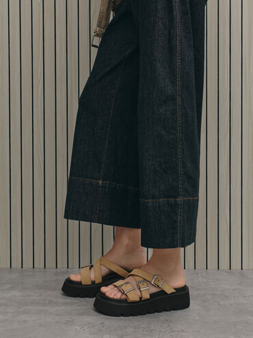 Laine Faux Suede Buckled Flatform Sandals, Sand, hi-res
