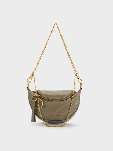 Philomena Half-Moon Crossbody Bag, Deep Olive, hi-res