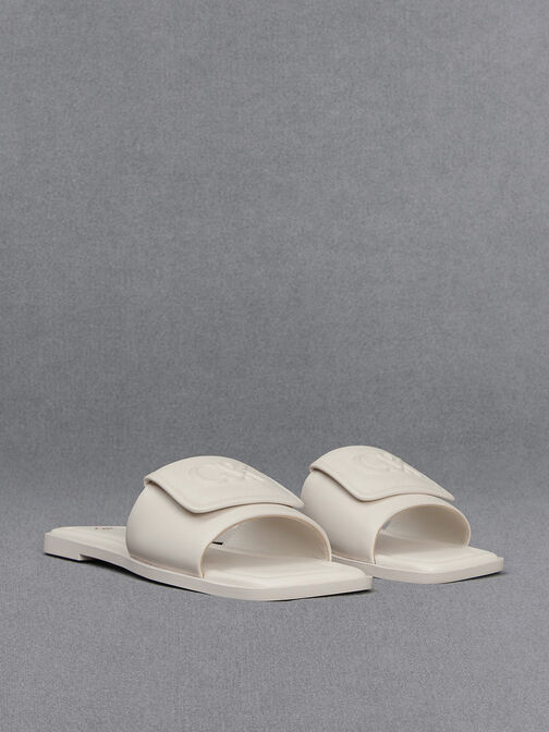 Sandal Slide Leather, White, hi-res